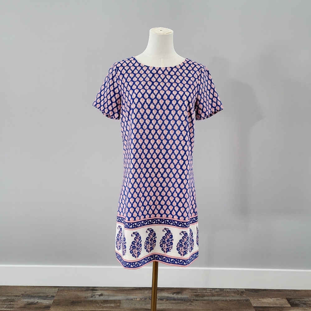 J Crew Shift Dress Blue Patterned Mini Workwear Size 2
